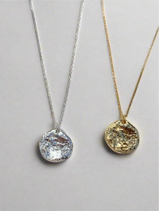 Eco Sterling Silver & Gold Vermeil Organic Molten Coin Necklace