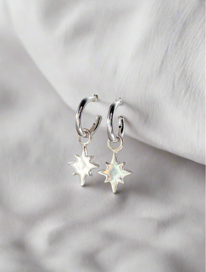 Sterling Silver Guiding North Star Charm Hoop Earrings - Myleti Jewellery
