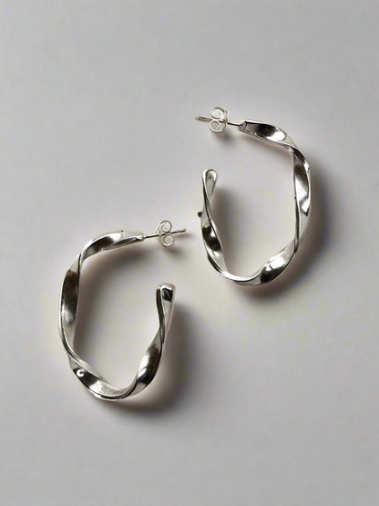 Sterling Silver Organic twist Oval Hoop Earrings - Myleti Jewellery