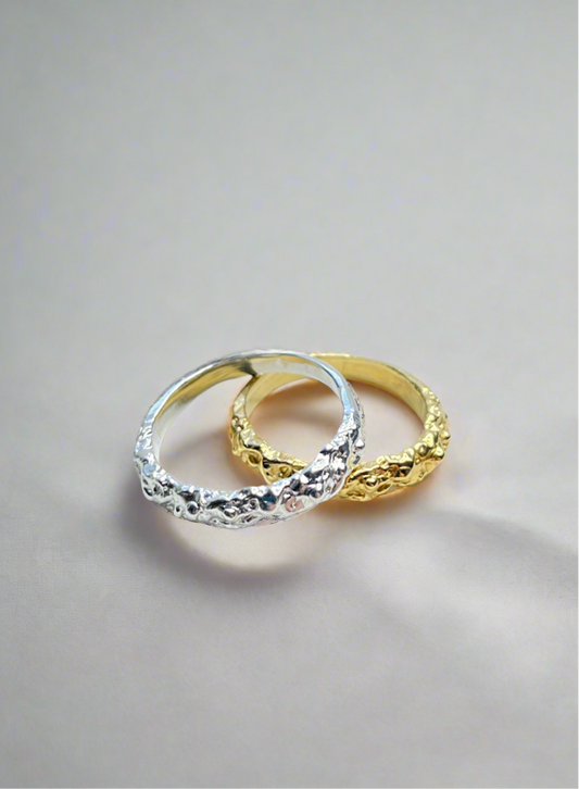 Sterling Silver & Gold Vermeil Elegant Molten Band Ring