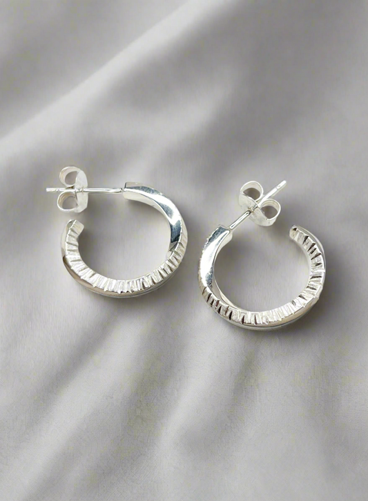 Sterling Silver Textured Twist Flow Hoop Earrings