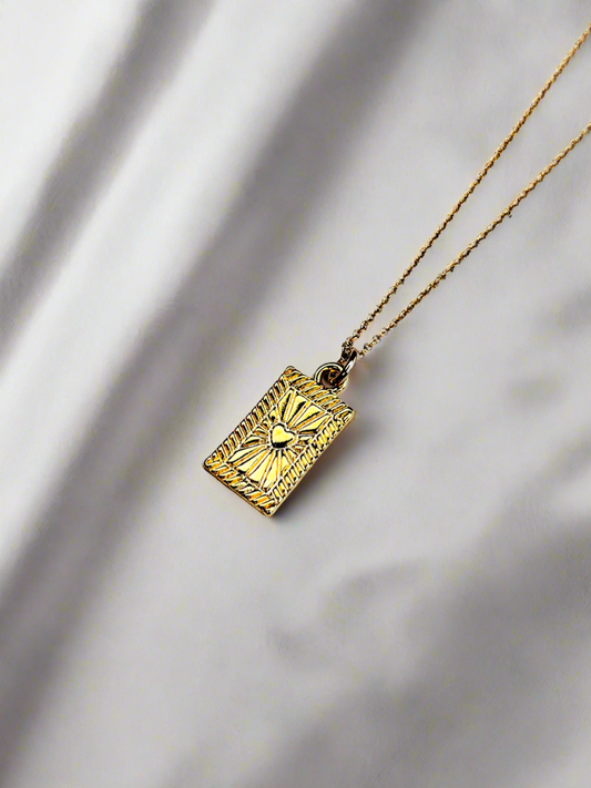 Gold Vermeil Glowing Heart Rectangle Pendant Necklace