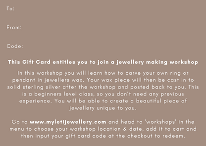 Jewellery Making Workshop E-Gift Card - Myleti Jewellery