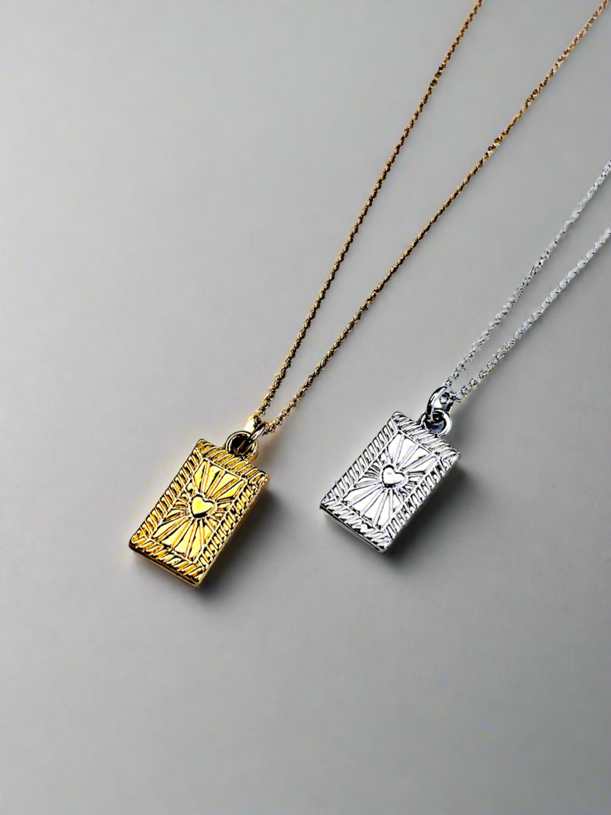 Gold Vermeil Glowing Heart Rectangle Pendant Necklace