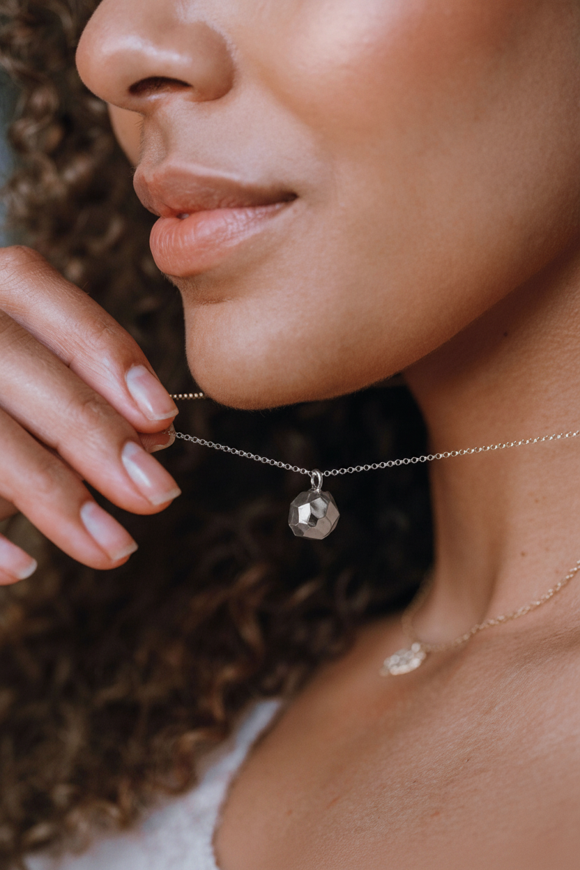 Sterling Silver Light Catcher Faceted Pendant Necklace