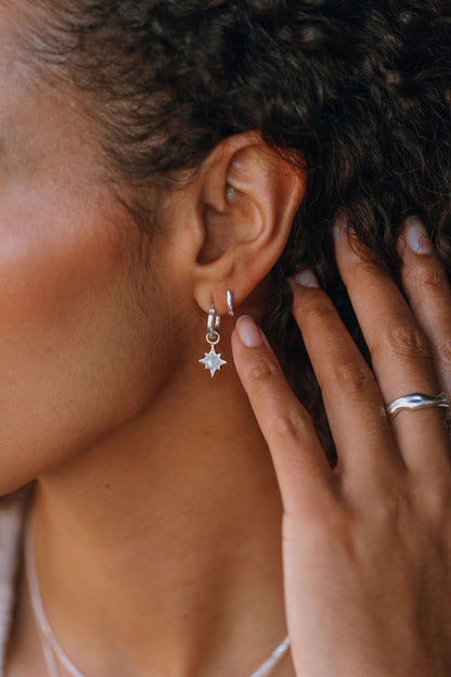 Sterling Silver Guiding North Star Charm Hoop Earrings - Myleti Jewellery