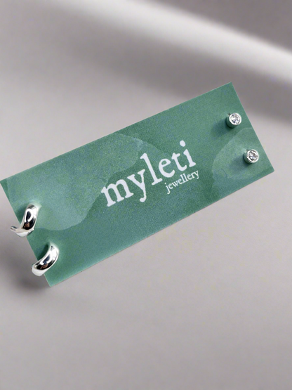 Sterling Silver Wave Half Hoop Earrings & Sparkle Stud Set - Myleti Jewellery