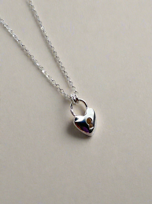 Sterling Silver Heart Padlock Charm Necklace