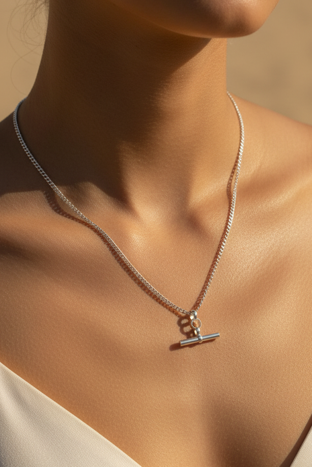 Sterling Silver Timeless Balance T Bar Necklace