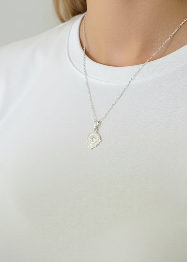 Sterling Silver Compass Necklace