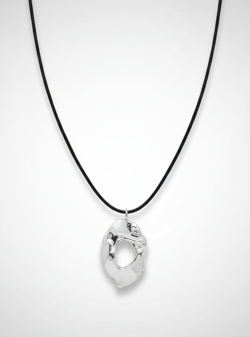 Sterling Silver Molten Teardrop Cord Necklace