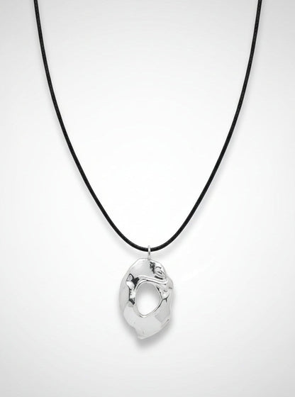 Sterling Silver Molten Teardrop Cord Necklace