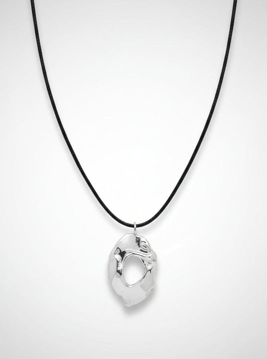 Sterling Silver Molten Teardrop Cord Necklace