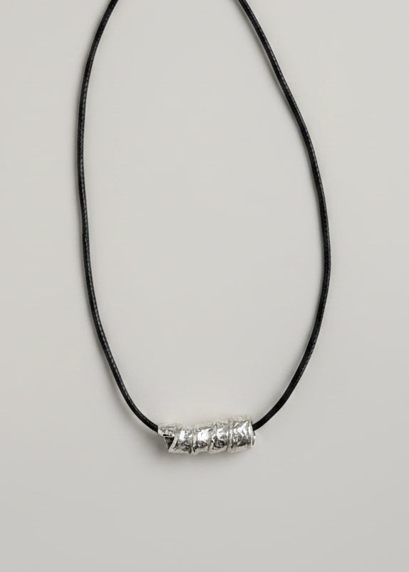 Sterling Silver Textured Pendant Cord Necklace