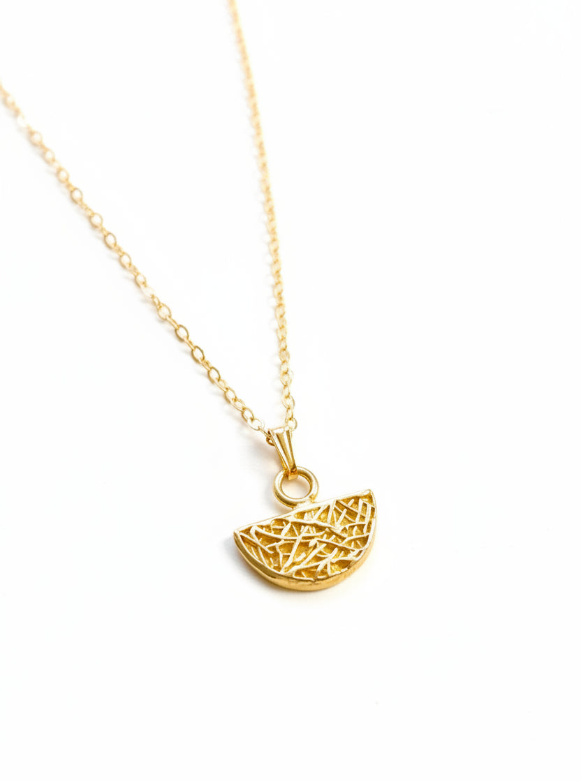Gold Textured Half Circle Pendant Necklace
