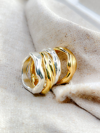 Sterling Silver & Gold Vermeil Unique Molten Flow Rings - Myleti Jewellery