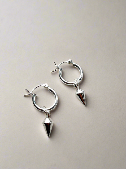 Sterling Silver Spike Charm Hoop Earrings