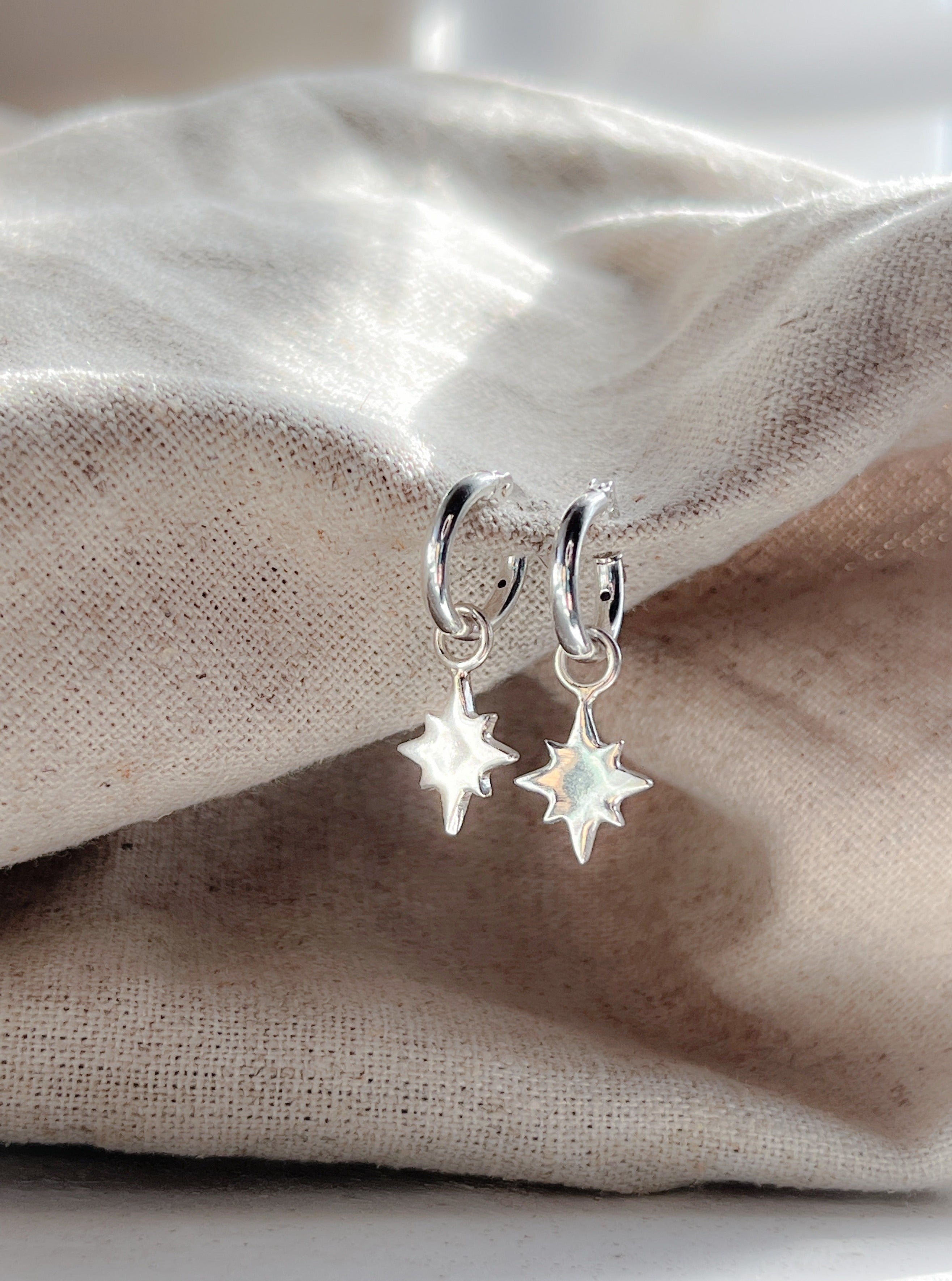 Star hoop earrings sterling on sale silver