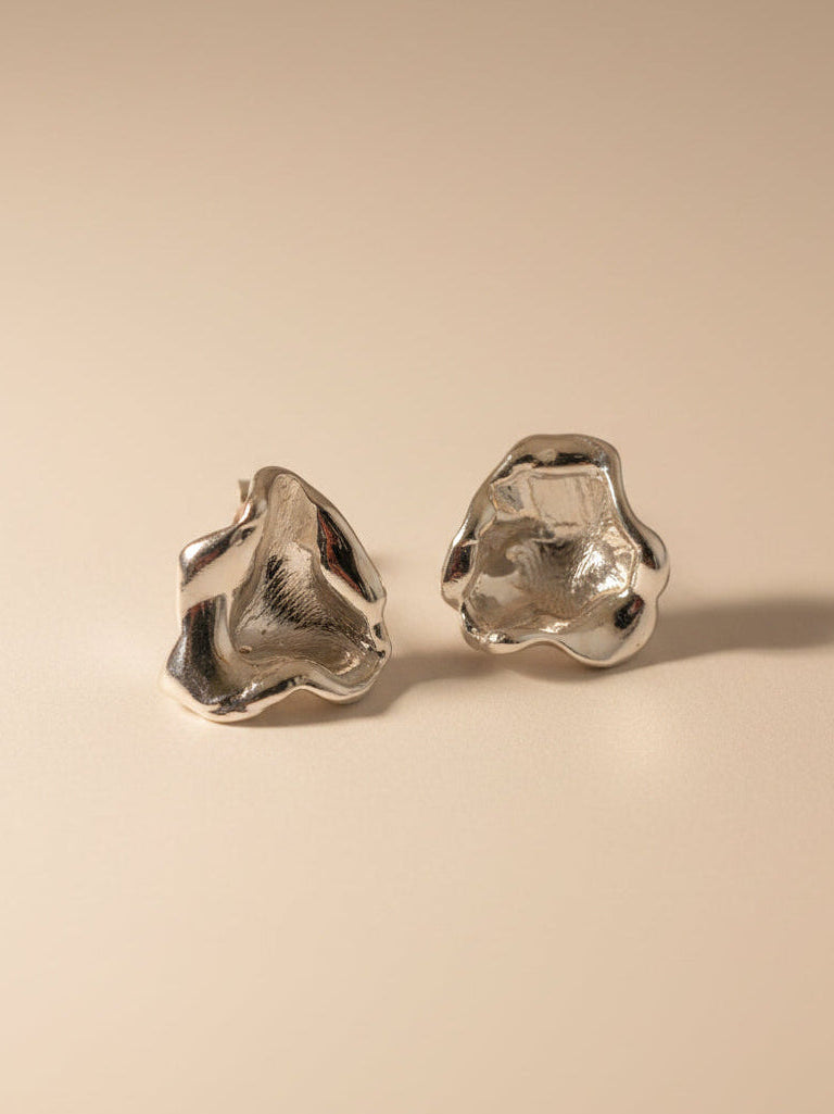Sterling Silver Organic Molten Statement Stud Earrings
