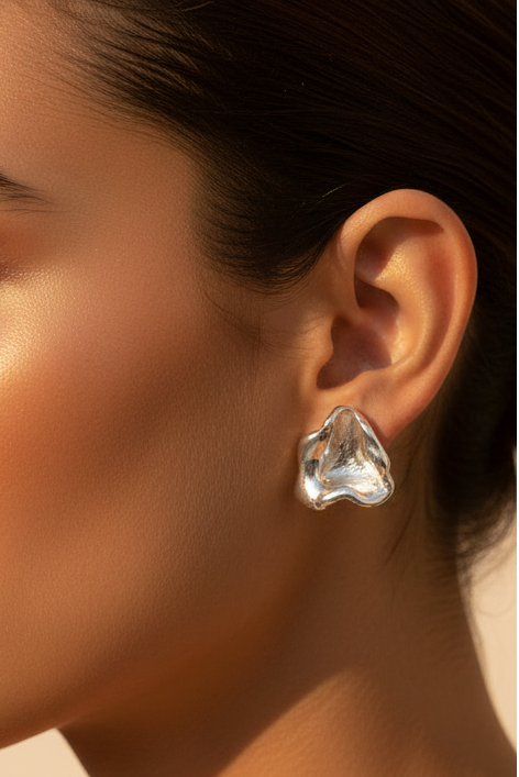 Sterling Silver Organic Molten Statement Stud Earrings