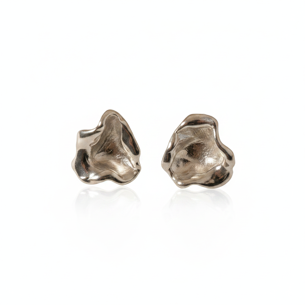 Sterling Silver Organic Molten Statement Stud Earrings