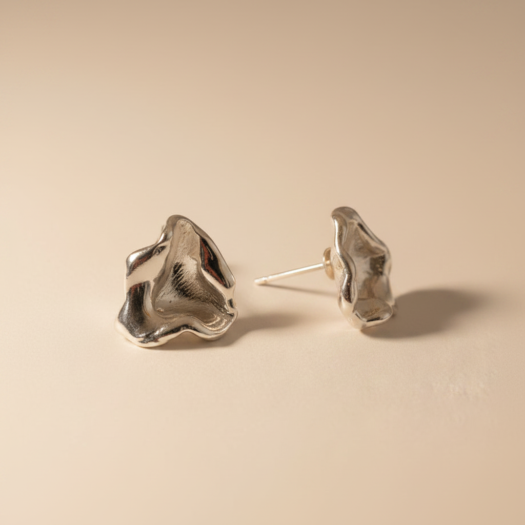 Sterling Silver Organic Molten Statement Stud Earrings
