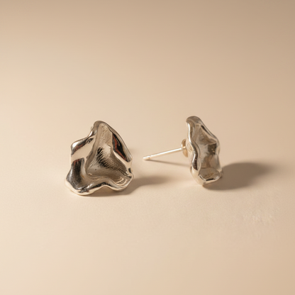 Sterling Silver Organic Molten Statement Stud Earrings