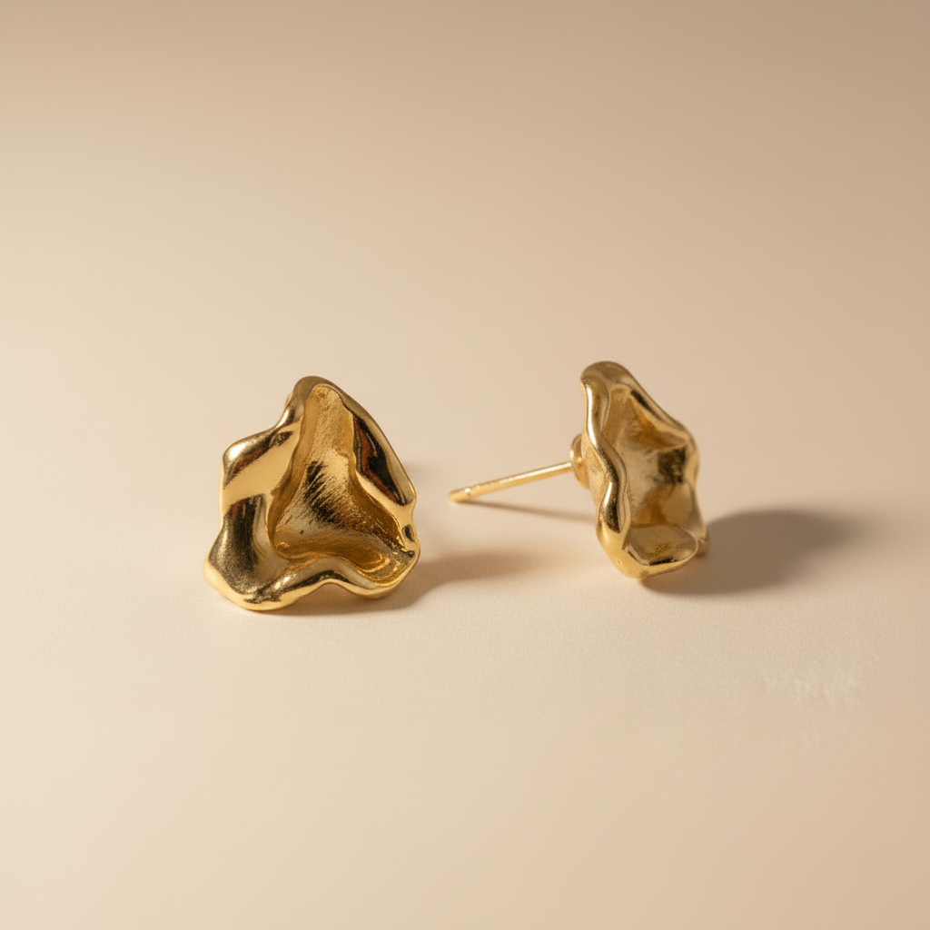 Gold Molten Strength Statement Stud Earrings