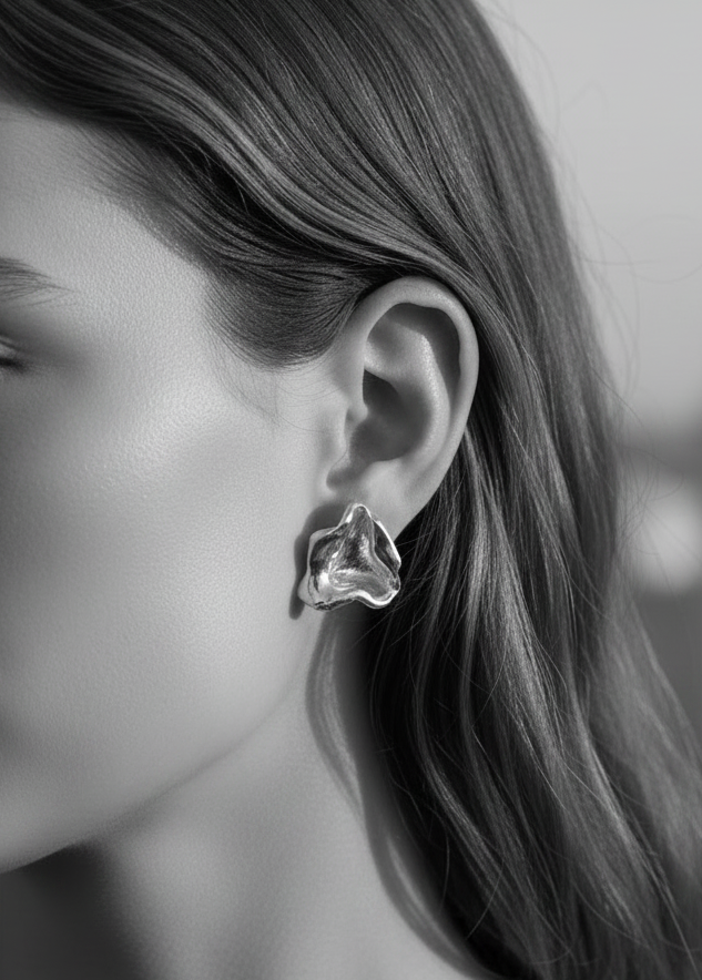 Sterling Silver Organic Molten Statement Stud Earrings