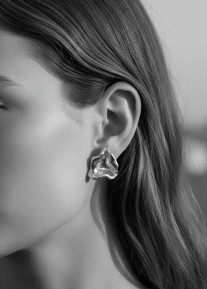 Sterling Silver Organic Molten Statement Stud Earrings