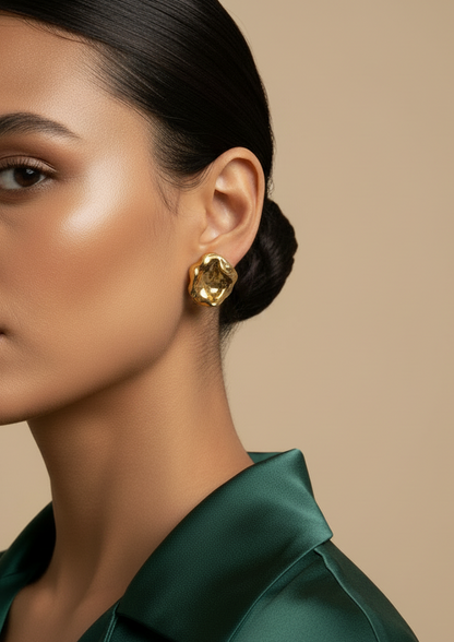 Gold Molten Strength Statement Stud Earrings