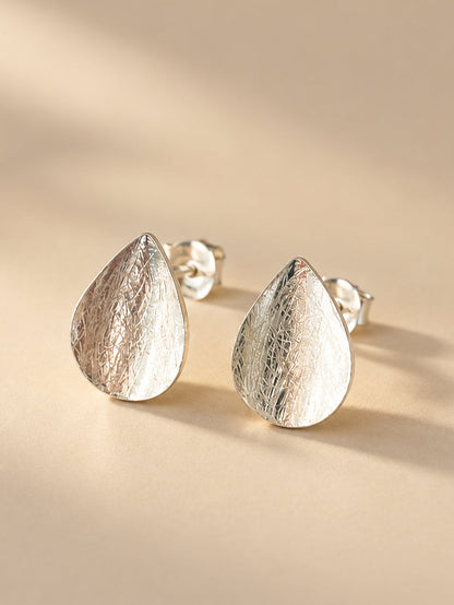 Sterling Silver Organic Teardrop Stud Earrings