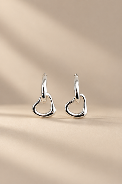 Silver Free Spirit Molten Heart Hoop Earrings