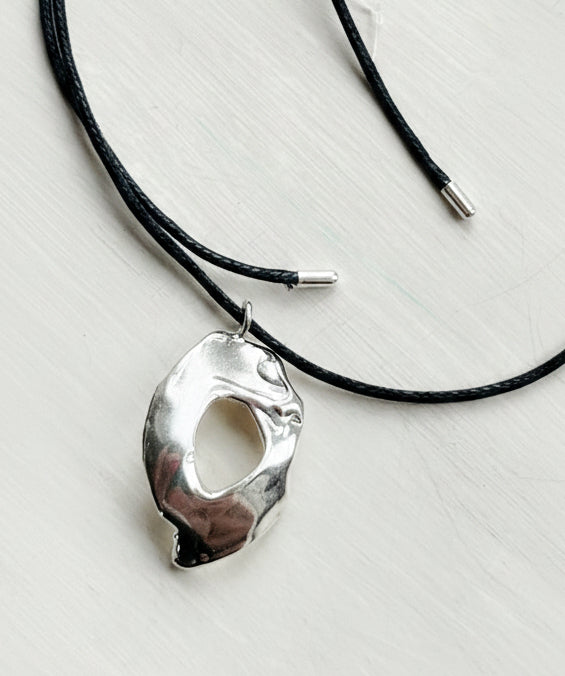 Sterling Silver Molten Teardrop Cord Necklace