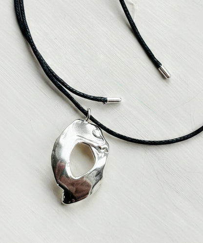 Sterling Silver Molten Teardrop Cord Necklace