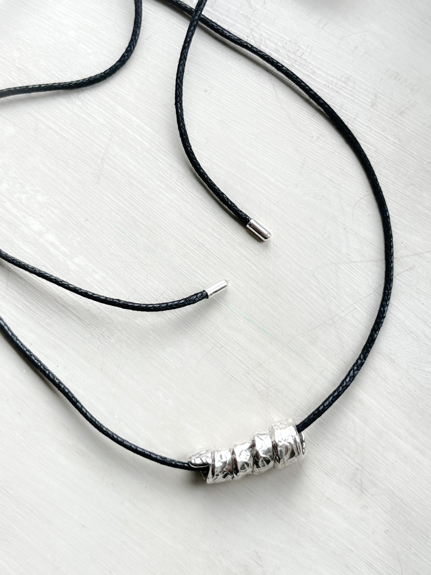 Sterling Silver Textured Pendant Cord Necklace