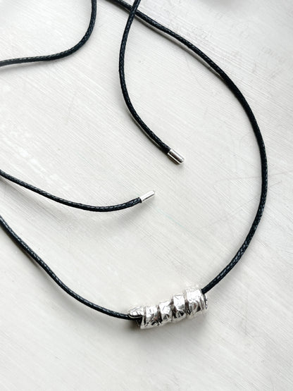 Sterling Silver Textured Pendant Cord Necklace