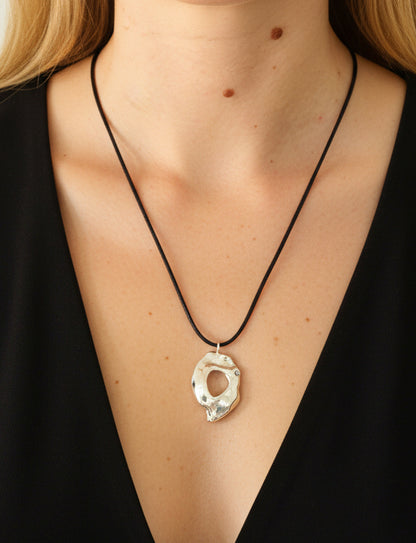 Sterling Silver Molten Teardrop Cord Necklace
