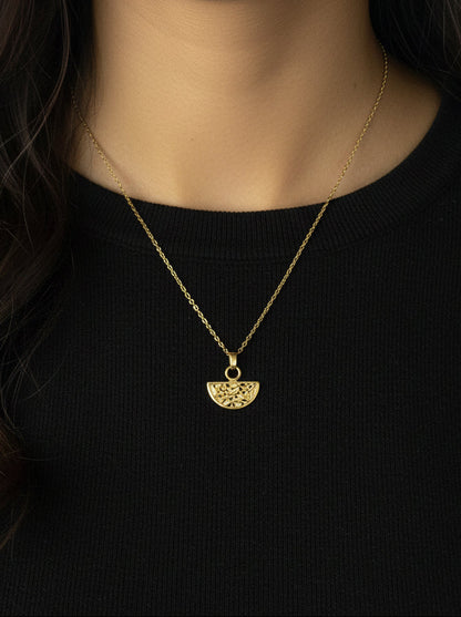 Gold Textured Half Circle Pendant Necklace