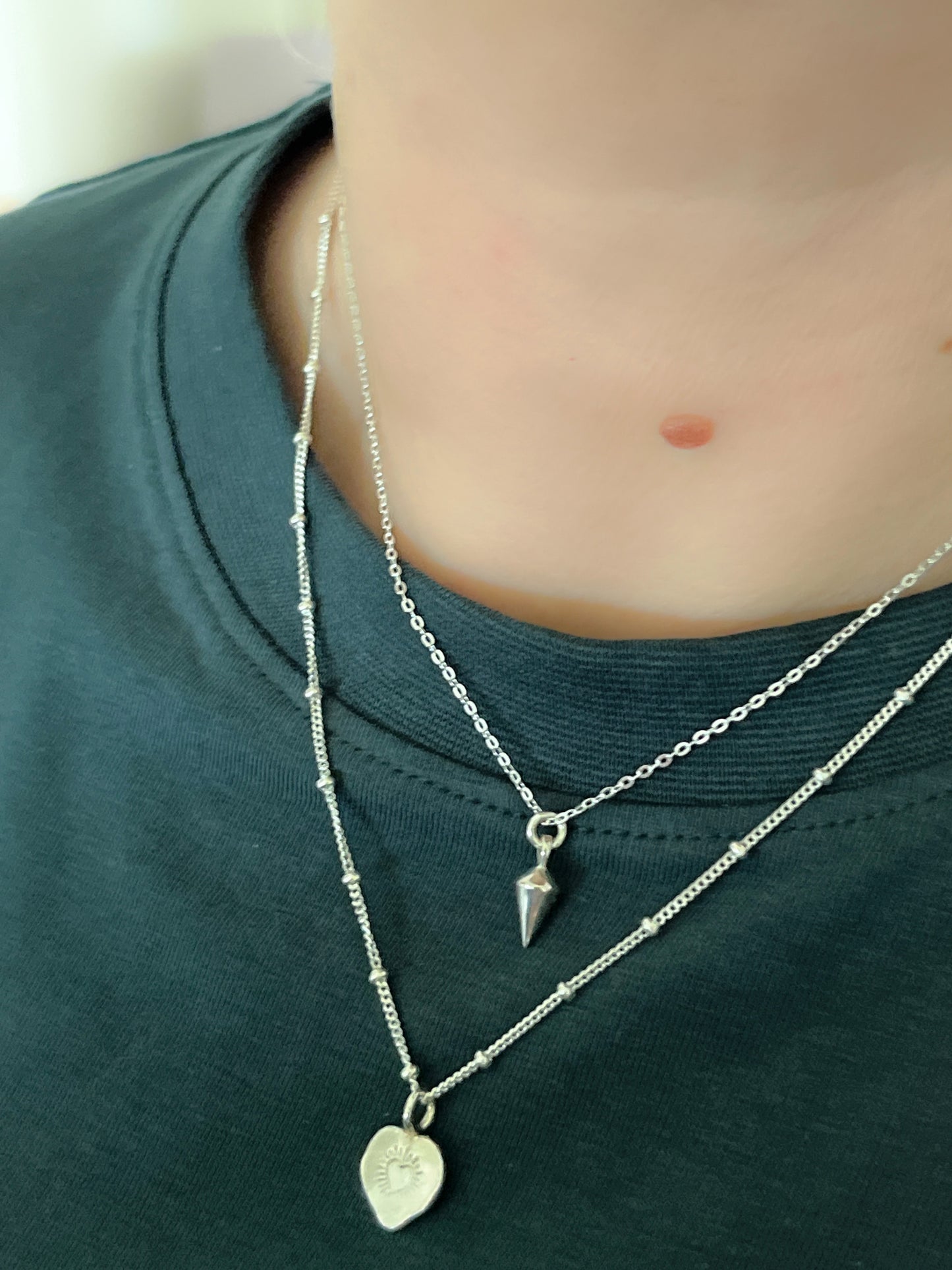 Sterling Silver Spike Charm Necklace