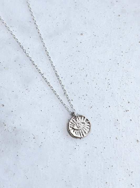Sterling Silver Ancient Eye Luck Coin Necklace