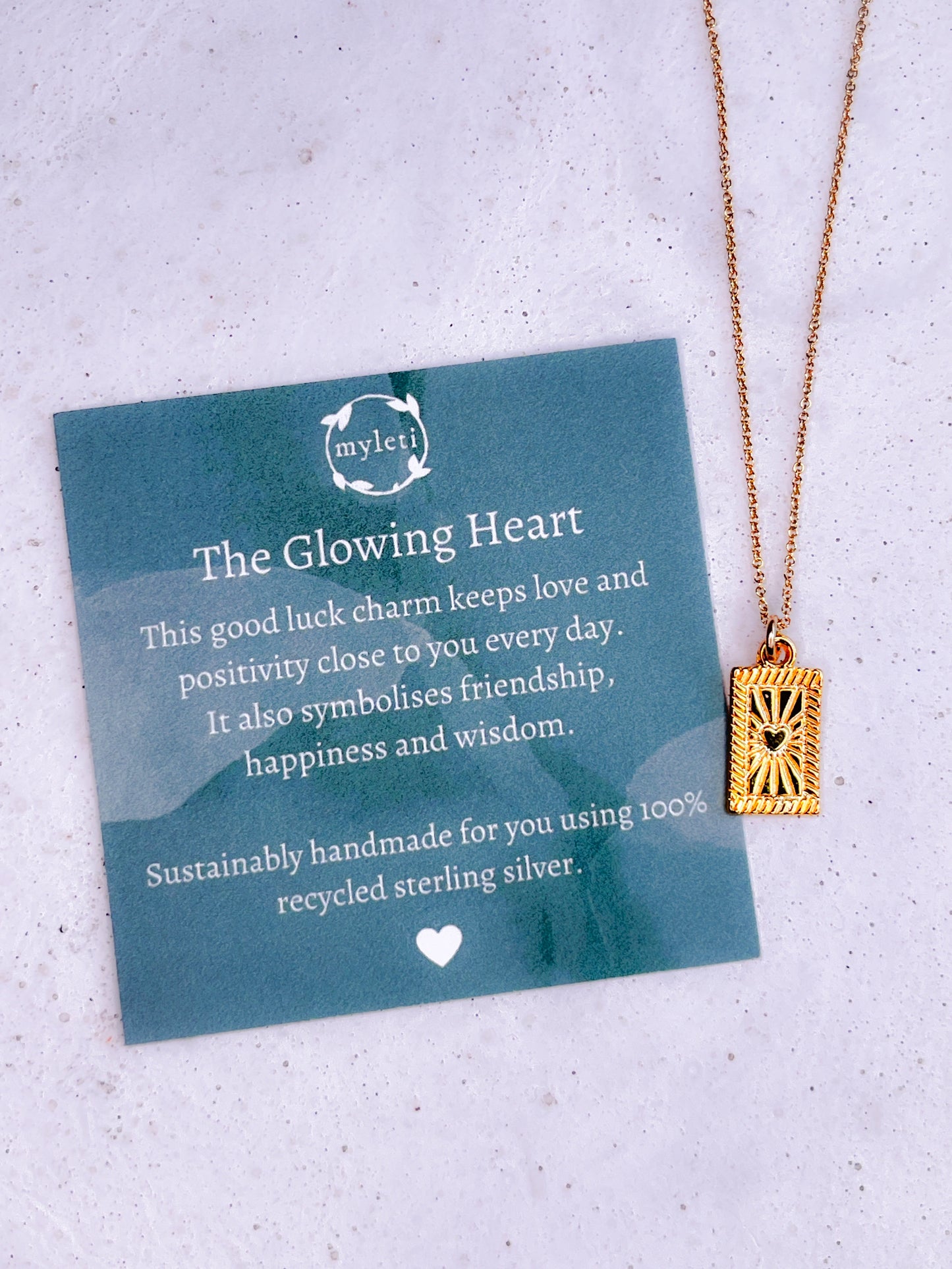 Gold Vermeil Glowing Heart Rectangle Pendant Necklace