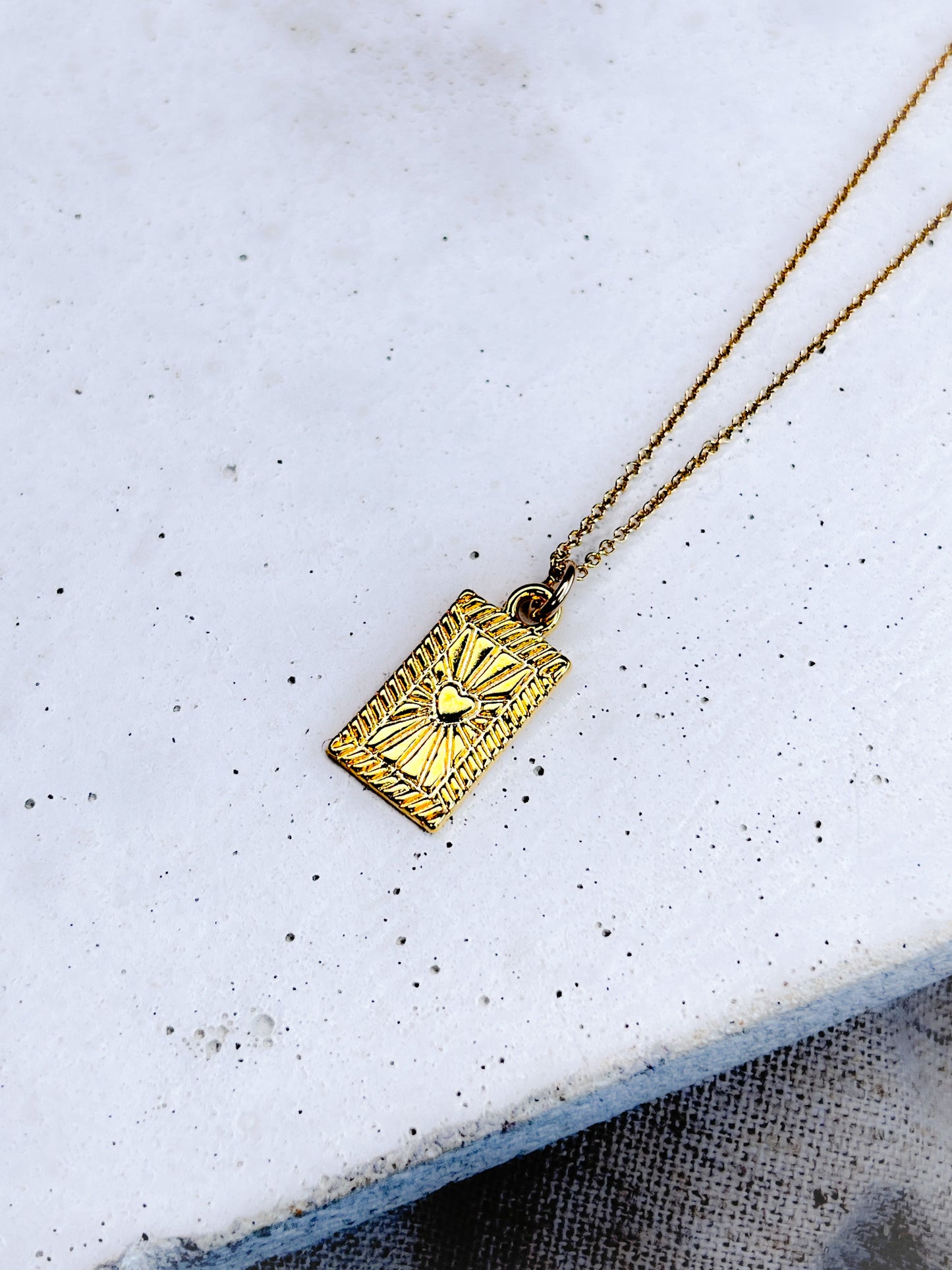 Gold Vermeil Glowing Heart Rectangle Pendant Necklace