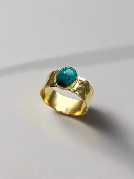 Gold Vermeil Turquoise Gemstone Statement Ring - SIZE R