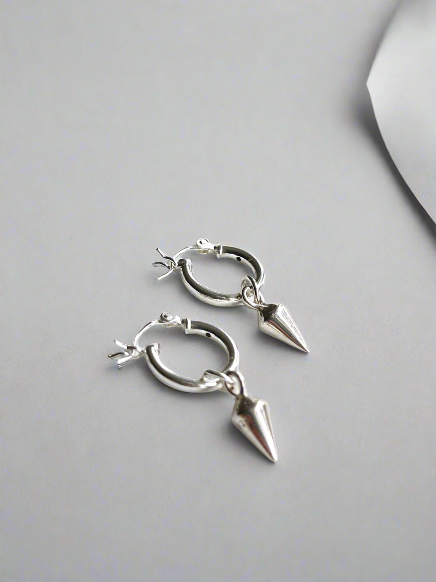 Sterling Silver Spike Charm Hoop Earrings