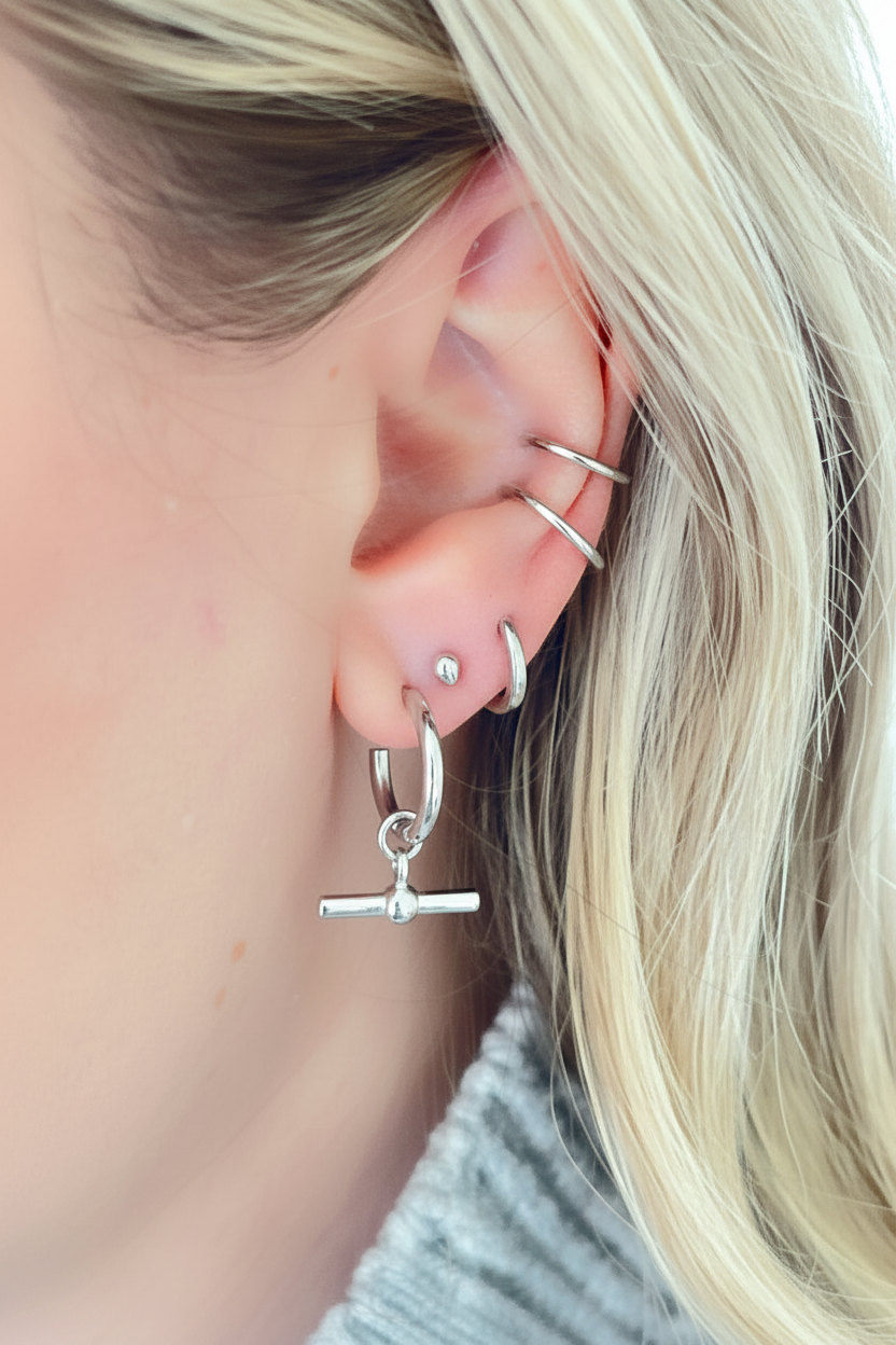 Sterling Silver Balance T Bar Hoop Earrings - Myleti Jewellery