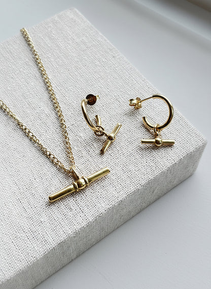 Gold Vermeil Balance T Bar Hoop Earrings - Myleti Jewellery