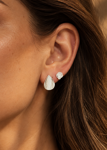 Sterling Silver Organic Teardrop Stud Earrings