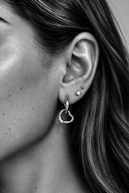 Silver Free Spirit Molten Heart Hoop Earrings