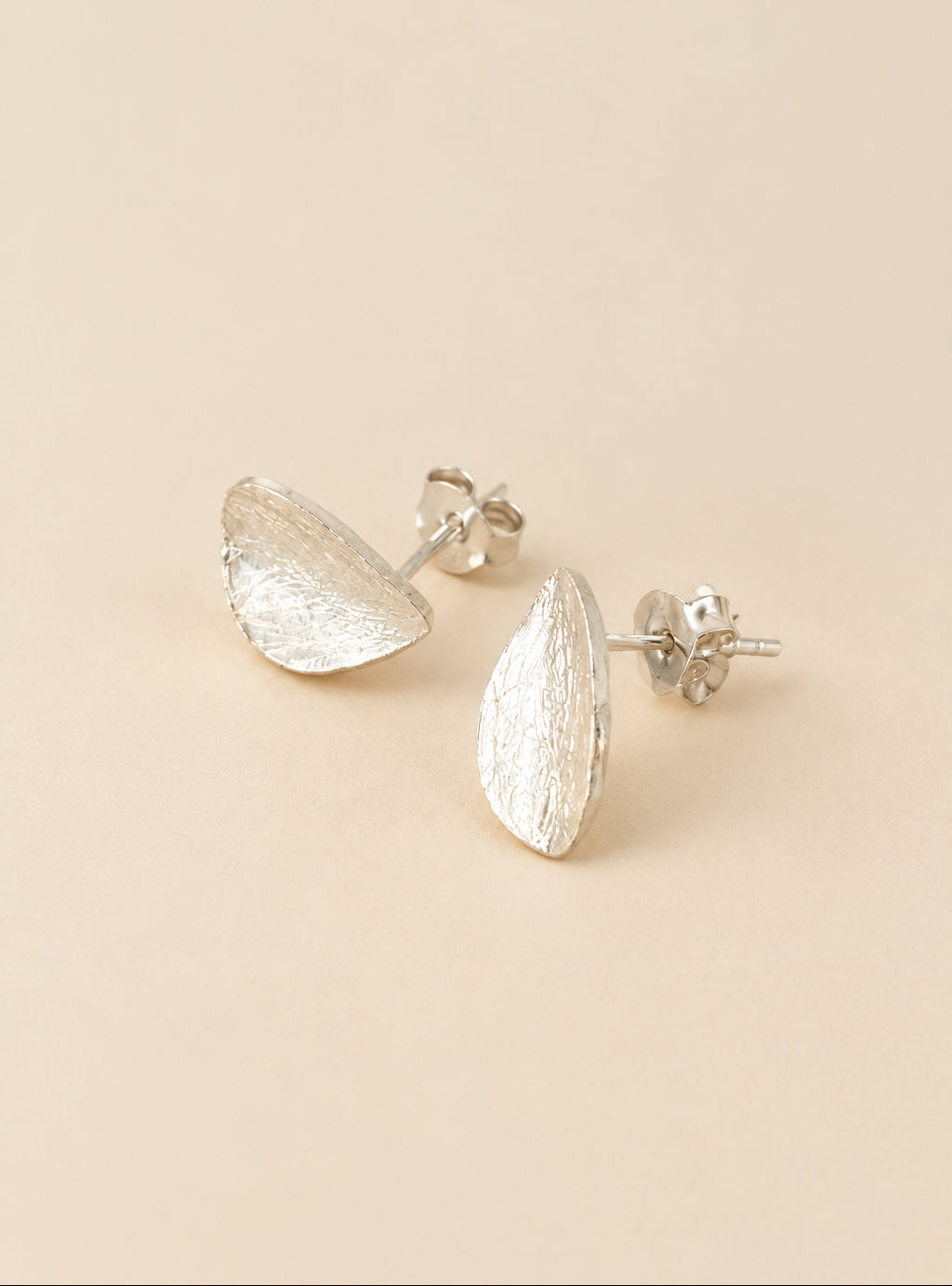 Sterling Silver Organic Teardrop Stud Earrings